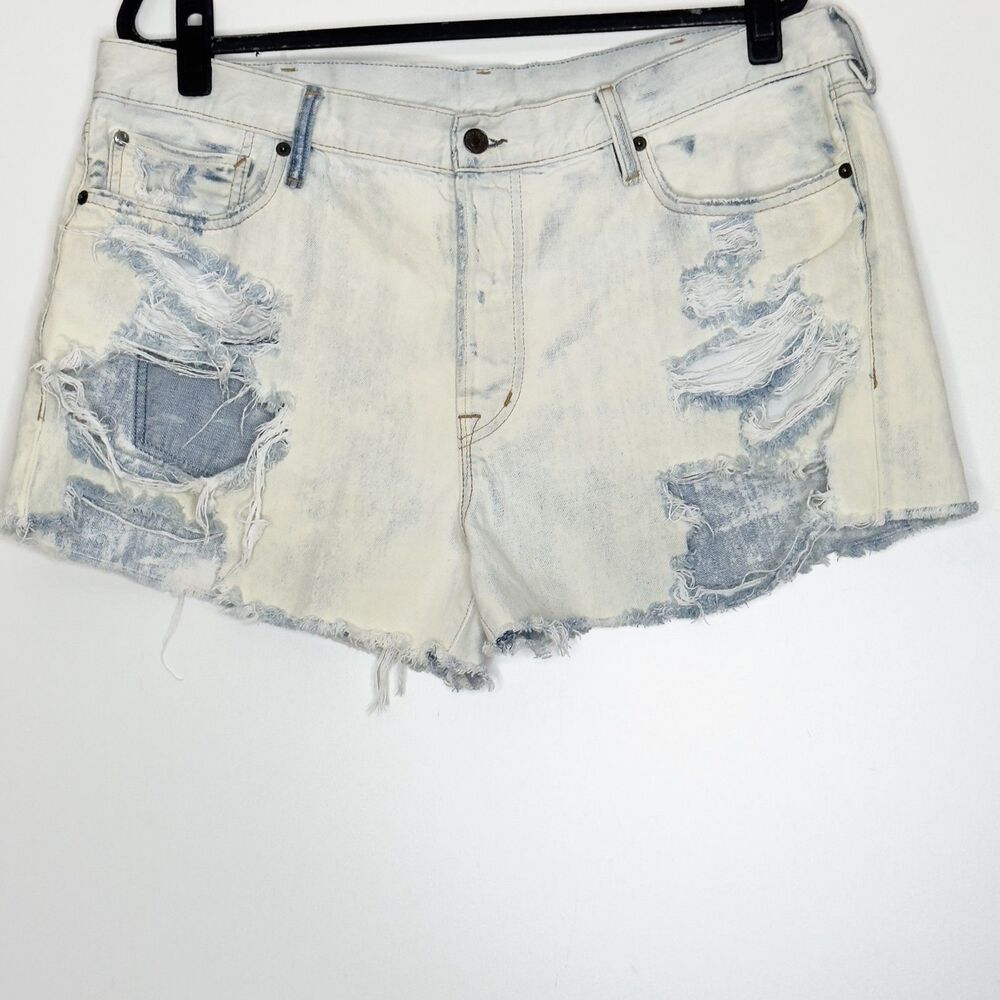 Denim Supply Ralph Lauren Slim Short Bleached Ripped High Waist Womens 38 XL